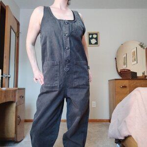 Jungmaven black hemp button-front overall-size large.